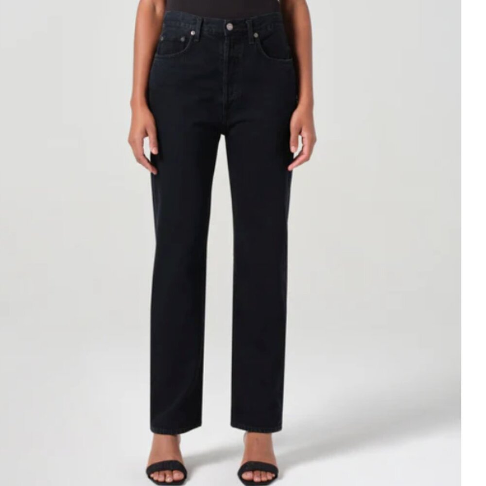 Agolde Pinch Waist Straight Leg Black Denim, Size: 25